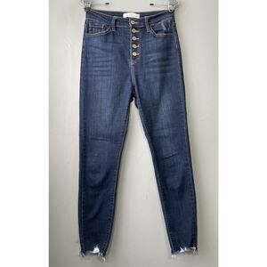 KanCan Skinny Going Up Jeans Size 7 27 Dark Blue Denim High Waist Button Fly